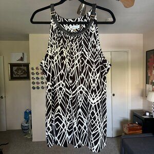 Calvin Klein Black & White Tank Blouse with leather accent